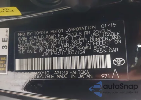 2015 Scion Tc Release Series 9.0 from USA, damaged, VIN JTKJF5C71FJ007124